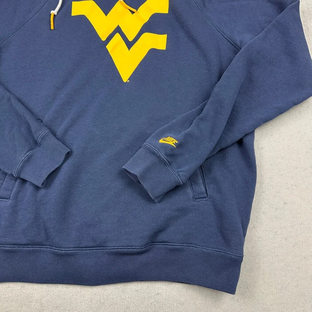 West Virginia Mountaineers Hoodie Men Large Blue Nike NCAA Pullover Sweatshirt